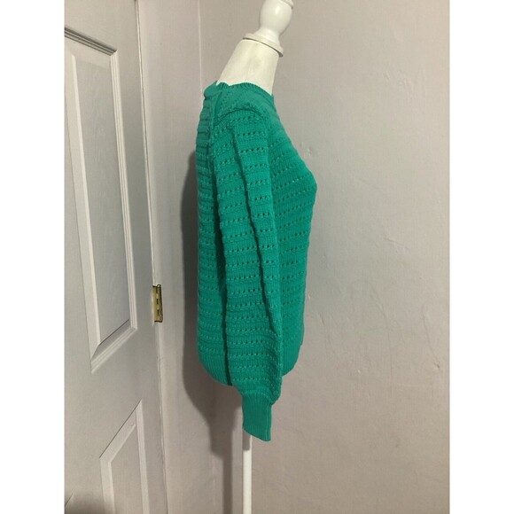 J. Crew Women’s Size S Pullover Knit Sweater Pointelle Balloon Sleeve Green - Picture 3 of 6